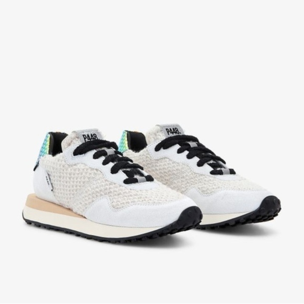 P448 Cancun unisex White Metallic Lace-Up Athletic Sneakers Casual Shoes size